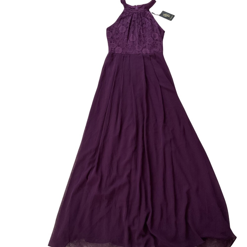 Dressystar‎ Plum Purple Lace Halter Maxi Dress Formal Evening Gown Size M
